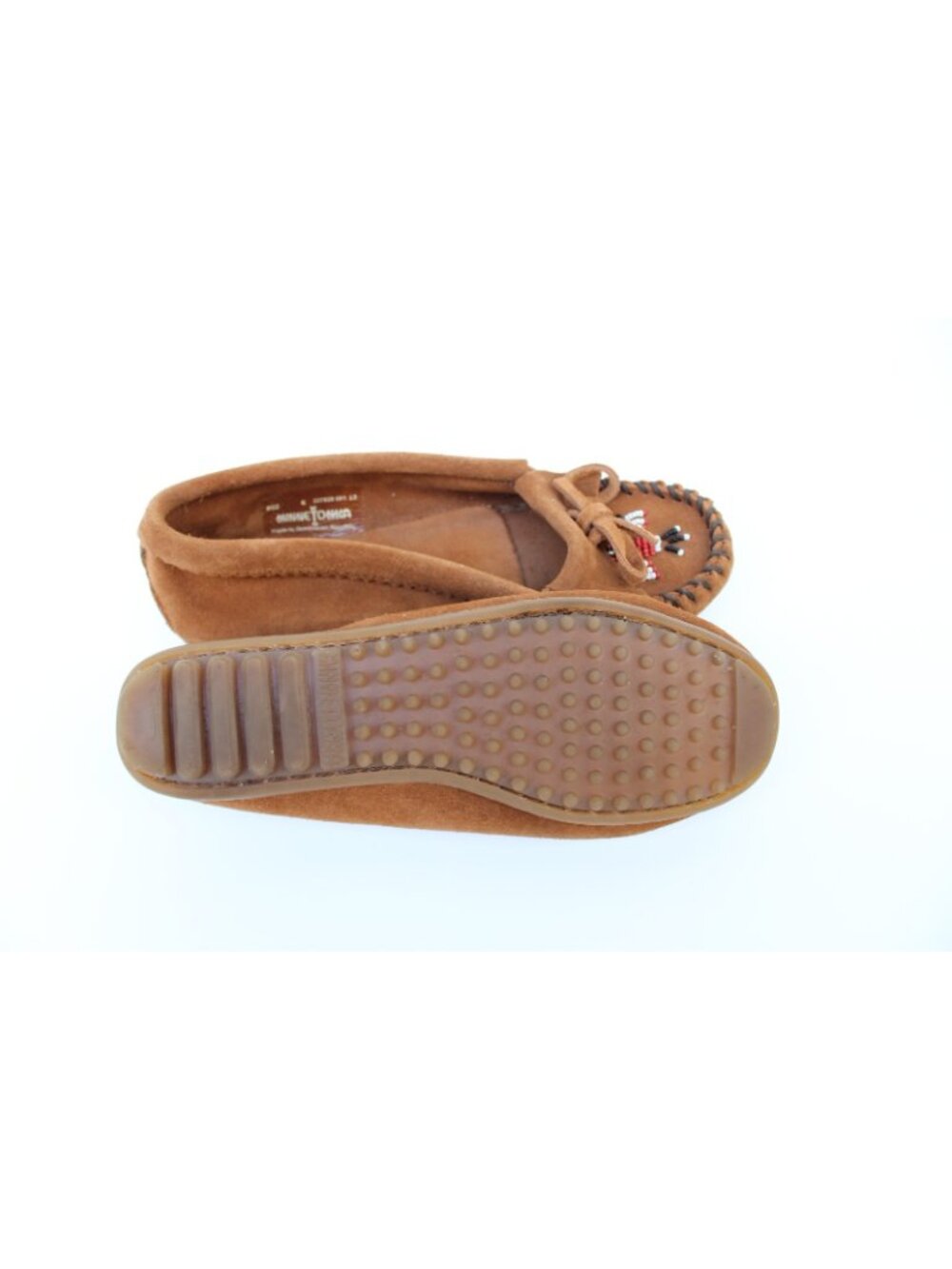 Minnetonka Women's Thunderbird Suede Leather Moccasins Beaded Fringe Tan Size 6 - Picture 12 of 15